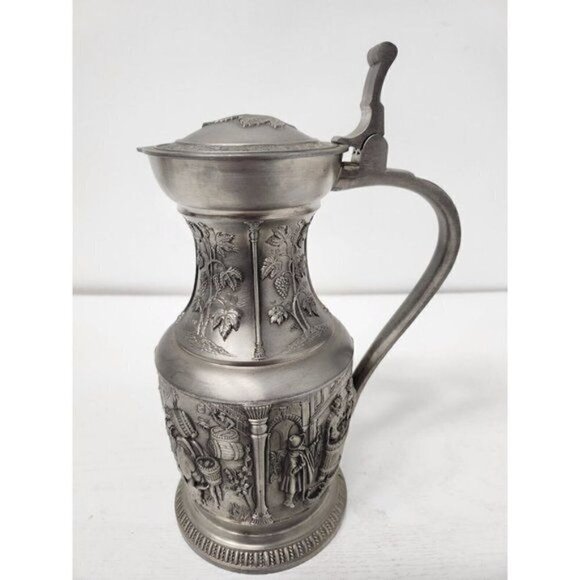 VTG Germany SKS ZINN 95% Weinlese Pewter Pitcher with Lid Carafe Wine Harvest - Picture 8 of 14